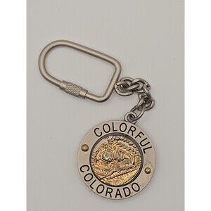 Colorado Spinner Keychain Vtg Steam Train Columbine Flower Spin Souvenir Gift